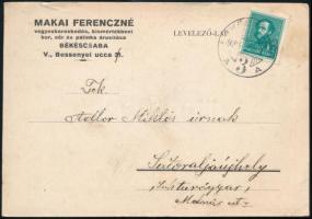 1936 Békéscsaba, Makai Ferenczné vegyeskereskedés, bor, sör, pálinka árusítása fejléces levelezőlap