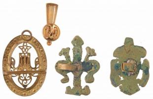 ~1930. "Cserkész" fém jelvény + 3xklf jelvény, közte "Arany Tollhegy" aranyozott...