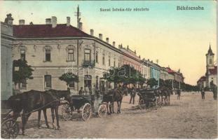 1916 Békéscsaba, Szent István tér, lovaskocsik