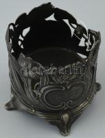 Szecessziós kínáló, ón, jelzett, sérült. d:11cm, m:10cm