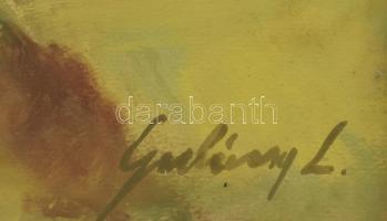 Gulácsy L jelzéssel: Sétálók. Vegyes technika, karton. Üvegezett, dekoratív fa keretben. 40x30 cm