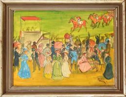 Rónai jelzéssel: Lóverseny. Akvarell, papír. Üvegezett, sérült fa keretben. 39x53 cm