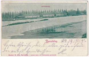 1901 Barcs, Barcstelep, köraktárak. Mautner M. Béla kiadása + BROD-NAGYKANIZSA 26. vasúti mozgóposta (EK)