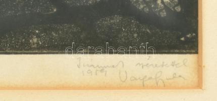 Varga Gyula (1935-2002): Álom (cím nélkül). Rézkarc, papír, jelzett, autográf ajánlási sorokkal. Üve...