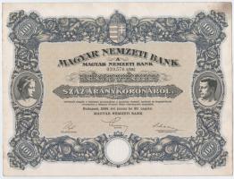 Budapest 1924. "Magyar Nemzeti Bank" részvény 100K-ról (2x), sorszámkövetők "029.398 ...