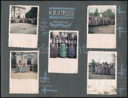 cca 1940 Kalotaszegi életképek, népviselet, Nagyvárad, kézzel színezett és fekete-fehér fotók, albumlapra ragasztva, 20 db, 6×9 cm