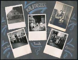 cca 1940 Kalotaszegi életképek, népviselet, Nagyvárad, kézzel színezett és fekete-fehér fotók, album...