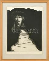 Simon Zoltán (1950-): Rembrandt emlékére (...Az út), 1993. Rézkarc, papír, jelzett. Üvegezett fa keretben. 41x31,5 cm