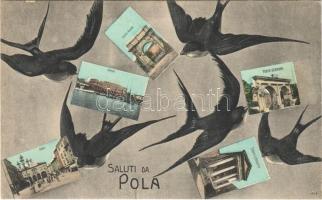 Pola, Pula; Art Nouveau montage with swallows. G. Costalunga