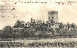 1907 Erdőd, Károlyierdőd, Ardud (Szatmár); Erdődvár, Rákóczi vár, Petőfi torony. Cseplák Bálintné kiadása / Cetatea Ardud (Castelul Károlyi) / castle, tower (EB)