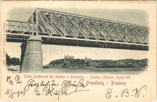 1901 Pozsony, Pressburg, Bratislava; Ferenc József vasúti híd / railway bridge