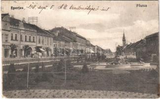 1918 Eperjes, Presov; Fő utca, üzletek. Cattarino S. utóda Földes Samu kiadása / main street, shops (EM)