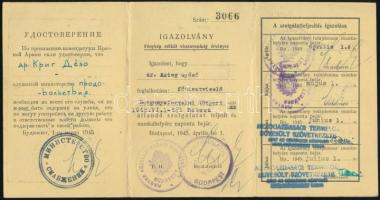 1945 Bp., Orosz és magyar nyelvű igazolvány főtisztviselő számára