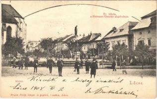 1908 Lőcse, Levoca; Körtér, Evangélikus iskola a Hermann Gusztáv alapítványa / Lutheran school, square