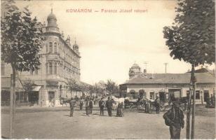 1910 Komárom, Komárno; Ferenc József rakpart, Sport kávéház, Fritz üzlete. L.H. Pannonia / street view, café, shops (EK)