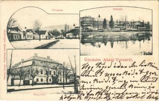 1902 Torna, Abaúj-Torna, Turnau, Turna nad Bodvou; Fő utca, Halastó, megyeház, tél. Steinberger Ignác kiadása / main street, lake, county hall, winter