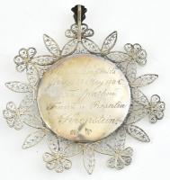 Ezüst(Ag) Keresztelő medál. Keresztelő jelenettel, filigrán keretben. Jelzett: 13 lattos antik fémje...