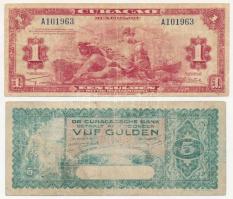 Curacao 1939. 5G + 1942. 1G T:III- Curacao 1939. 5 Gulden + 1942. 1 Gulden C:VG Krause P #22, P# 35
