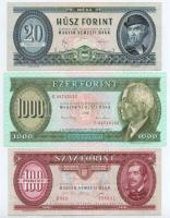 1930. 100P (2x) + 1975. 500Ft + 1980. 20Ft + 1993. 1000Ft + 1995. 100Ft T:II-III