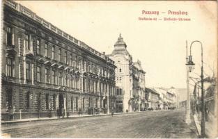 Pozsony, Pressburg, Bratislava; Stefánia út, Liebel Ernő üzlete / street, shop (kis szakadás / small tear)
