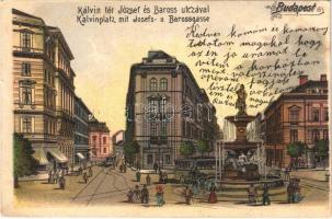 1904 Budapest VIII. Kálvin tér, József és Baross utca, villamos, gyógyszertár, szökőkút. litho (ázott sarkak / wet corners)