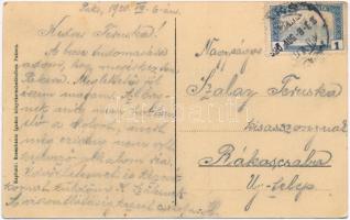 1920 Paks, Fő tér, Erzsébet nagy szálloda, Bazársor tetején Szent Vendel, Szent Flórián és Nepomuki ...