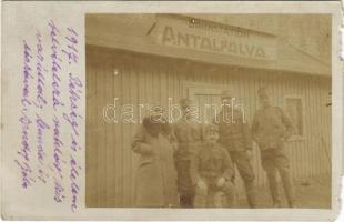 1917 Antalfalva, Kovacica; vasútállomás katonákkal / railway station with soldiers / Bahnstation. photo (szakadás / tears)