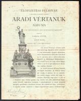 1890 Aradi vértanúk albuma második kiadására szóló előfizetési felhívás, Franklin-nyomda, kissé foltos, 4 p.
