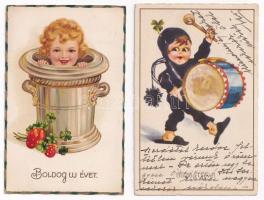 7 db RÉGI üdvözlő motívum képeslap lithokkal / 7 pre-1945 greeting motive postcards with lithos