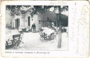 1904 Budapest II. Hűvösvölgy, Schüller J. hárshegyi vendéglője, kerthelyiség (b)