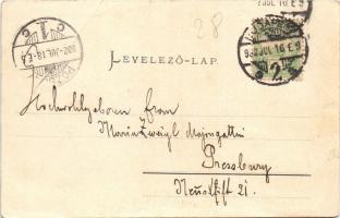 1902 Budapest V. Dunai részlet a Ferenc József rakparttal, villamos. Ganz Antal 156. (felületi sérül...