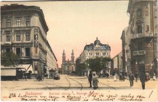 1906 Budapest VIII. Baross utca, Budapesti Bazár, üzletek, villamos. Taussig Arthur 5464. (EB)