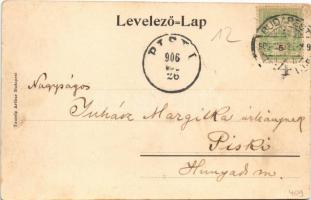 1906 Budapest VIII. Baross utca, Budapesti Bazár, üzletek, villamos. Taussig Arthur 5464. (EB)