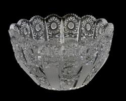 Ólomkristály asztali üveg tál, metszett, hibátlan, d: 15 cm, m: 8,5 cm