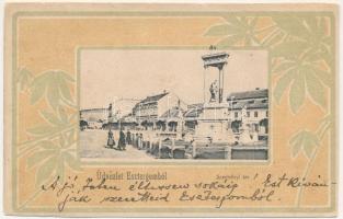 1930 Esztergom, Széchenyi tér. Wallfisch S. kiadása. Art Nouveau keret (r)