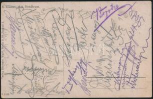 cca 1910 Képeslap aláírásokkal, közötte báró Kray István képviselő, az MLSZ elnüke