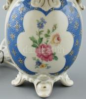 Porcelán elektromos asztali lámpa szövet búrával, matricás virág dekorral, szövet búrával, jelzett, ...