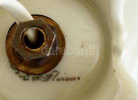 Porcelán elektromos asztali lámpa szövet búrával, matricás virág dekorral, szövet búrával, jelzett, ...