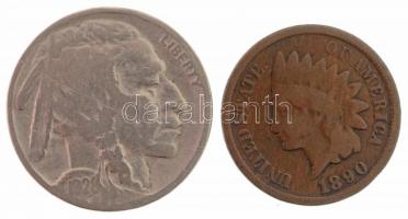 Amerikai Egyesült Államok 1890. 1c Br "Indiánfej" + 1928. 5c Cu-Ni "Buffalo Nickel&qu...