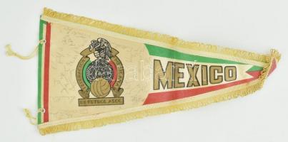 1977 Mexikó: Magyarország (1:1) labdarúgó mérkőzésen a mexikói csapat tagjai által aláírt zászló / Autograph signatures of the Mexican football team members on flag 39 cm