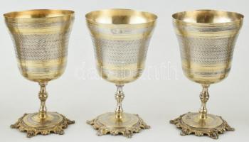 Ezüst(Ag) Talpas borospohár (11db), jelzett: keleti fémjellel, nettó: 1612g, m:13cm