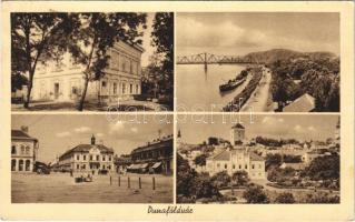 1941 Dunaföldvár, Híd, Missziós ház, Fő tér. Somló Lajos felvétele és kiadása (EK)