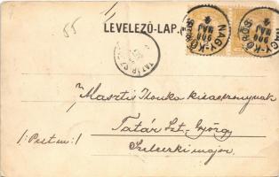 1900 Nagykőrös, Fő utca, Gyógyszertár, templomok, piac. Nachbargauer János kiadása (EM)