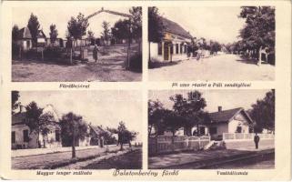 1928 Balatonberény, Fürdőbejárat, Fő utca, Páli vendéglő, Magyar tenger szálloda, Vasútállomás (EK)