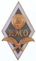 Szovjetunió ~1970. Moszkvai Nemzetközi Kapcsolatok Intézete (IMO) aranyozott, zománcozott jelvény (25x45mm) T:1 Soviet Union ~1970. Moscow Institute of International Relations (IMO) gilt, enamelled badge (25x45mm) C:UNC