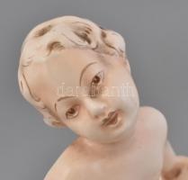 Royal Dux puttó kosárral, jelzett, kopásnyomokkal, m: 16 cm