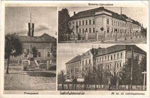 1943 Székelykeresztúr, Kristur, Cristuru Secuiesc; országzászló, Unitárius főgimnázium, M. kir. áll. tanítóképzőintézet / Hungarian flag, grammar school, teachers training institute (EK)