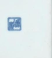 Japán darumadaras porcelán tálka, levonóképes, jelzett, hibátlan, 14,5×14,5 cm