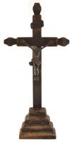 Antik fa feszület, bronz Jézussal, m: 28 cm