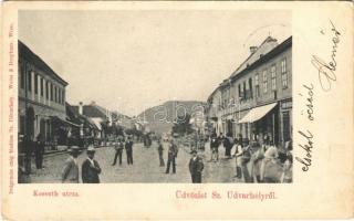 1900 Székelyudvarhely, Odorheiu Secuiesc; Kossuth utca, Drágomán üzlete és saját kiadása / street view, publisher's shop (Rb)